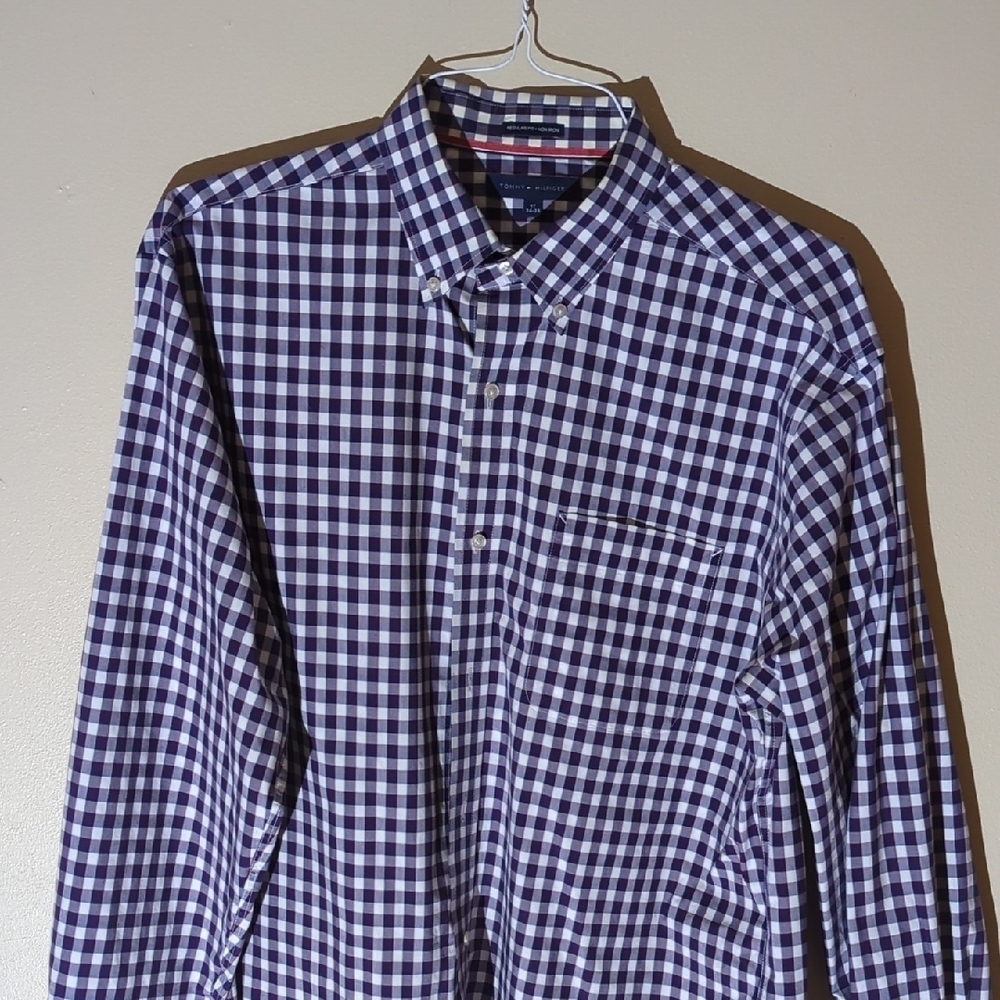 Tommy Hilfiger Navy and White Checkered Dress Shirt - Picture 3 of 8